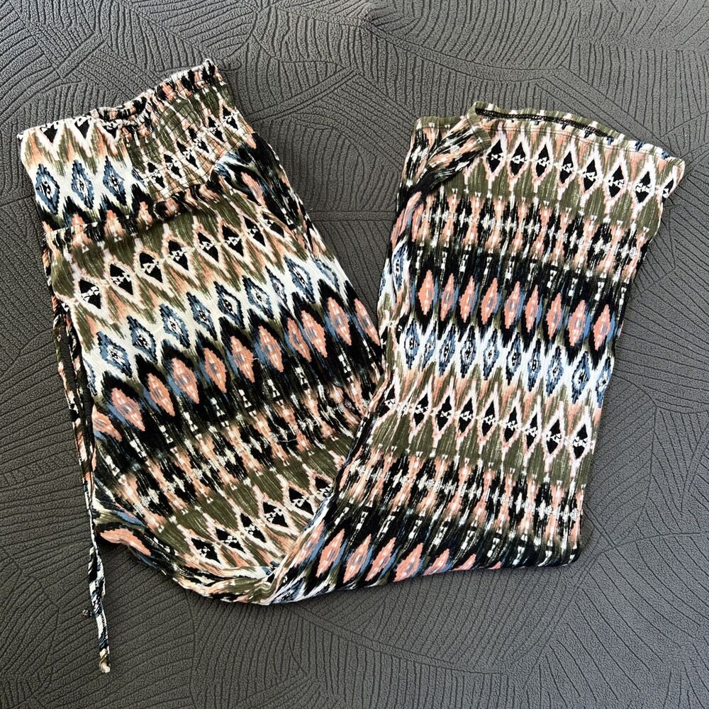 Peace & Pearls Pants Medium Multi Geo Wide Leg Harem Boho Festival Hippie NWT